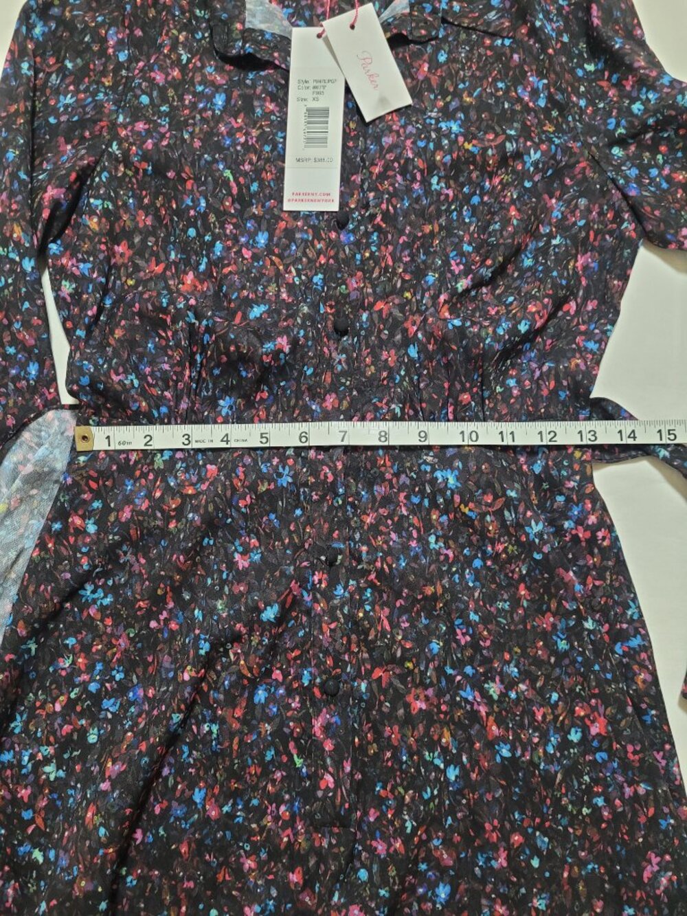 Parker Mini Ditsy Floral Long Sleeve Wrap Shirt Dress Black Multi XS Whimsigoth - Picture 7 of 10